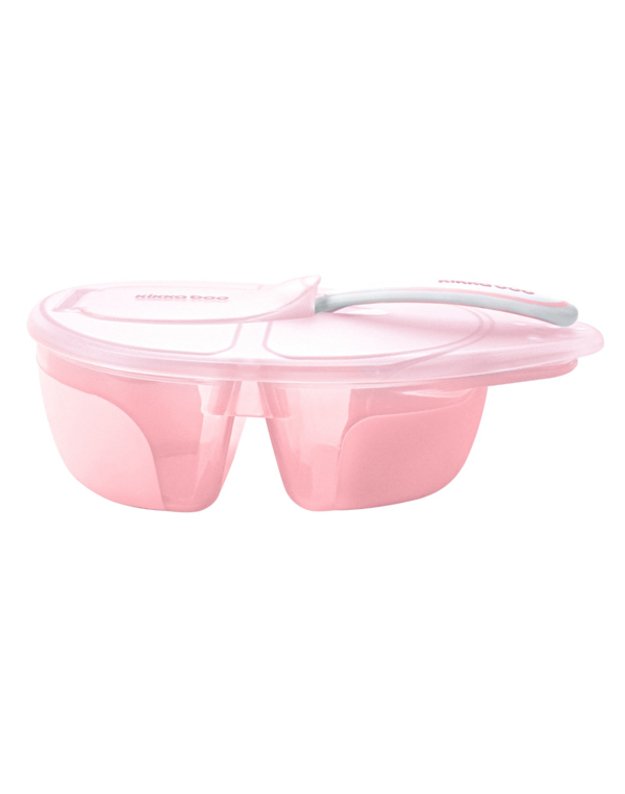 KikkaBoo „Tasty“ maisto dėžutė su dviem skyreliais ir įrankiu – Pink 1
