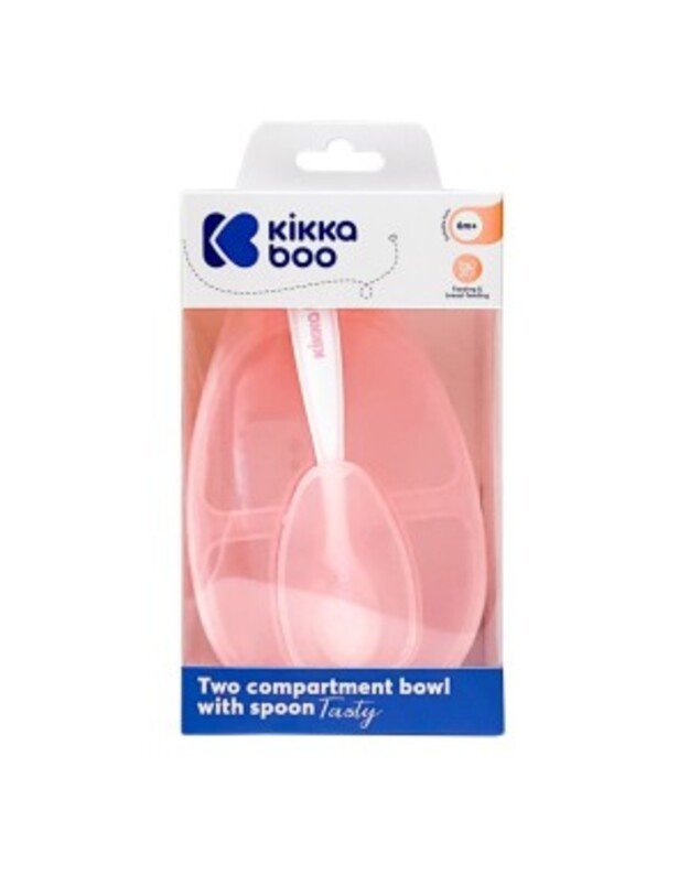 KikkaBoo „Tasty“ maisto dėžutė su dviem skyreliais ir įrankiu – Pink