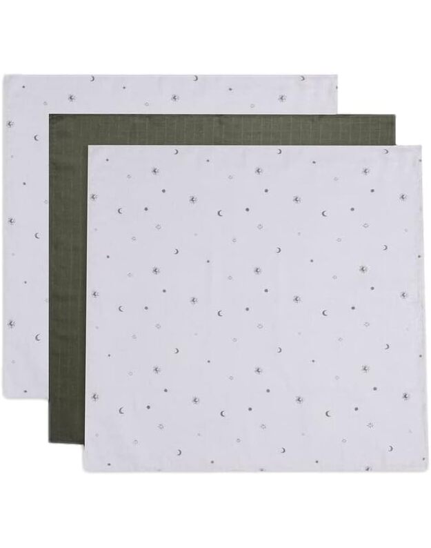 Jollein muslino seilinukai Stargaze Green 70x70 cm (3 vnt.)