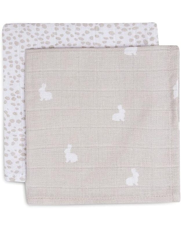 Jollein muslino seilinukų rinkinys 2vnt Rabbits & Dots Nougat/White 31x31 cm