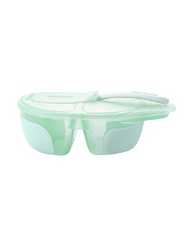 KikkaBoo „Tasty“ maisto dėžutė su dviem skyreliais ir įrankiu – Mint 1