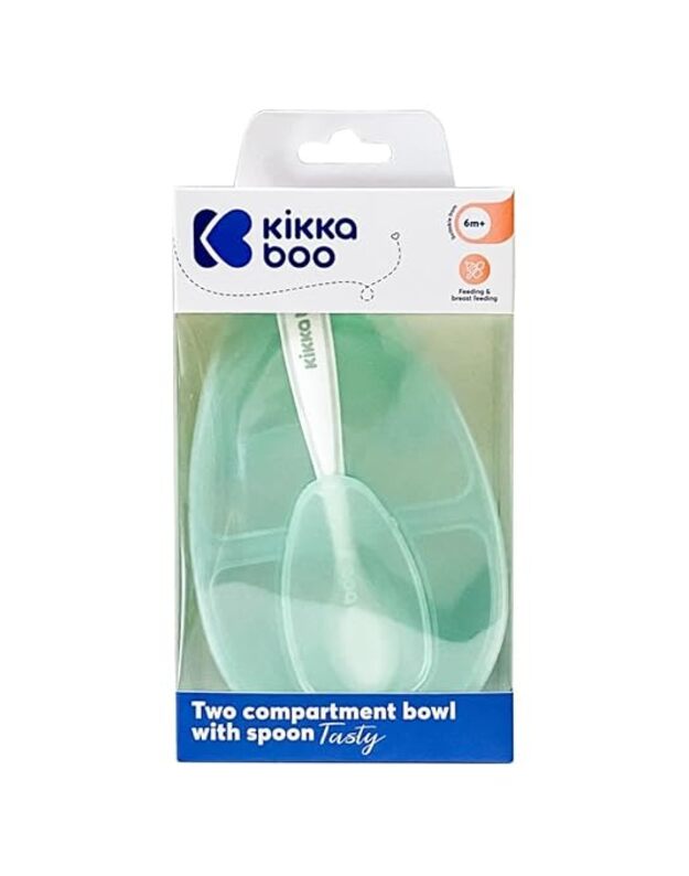 KikkaBoo „Tasty“ maisto dėžutė su dviem skyreliais ir įrankiu – Mint