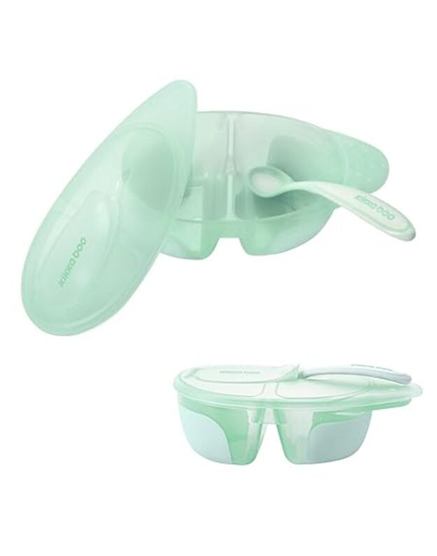 KikkaBoo „Tasty“ maisto dėžutė su dviem skyreliais ir įrankiu – Mint 2