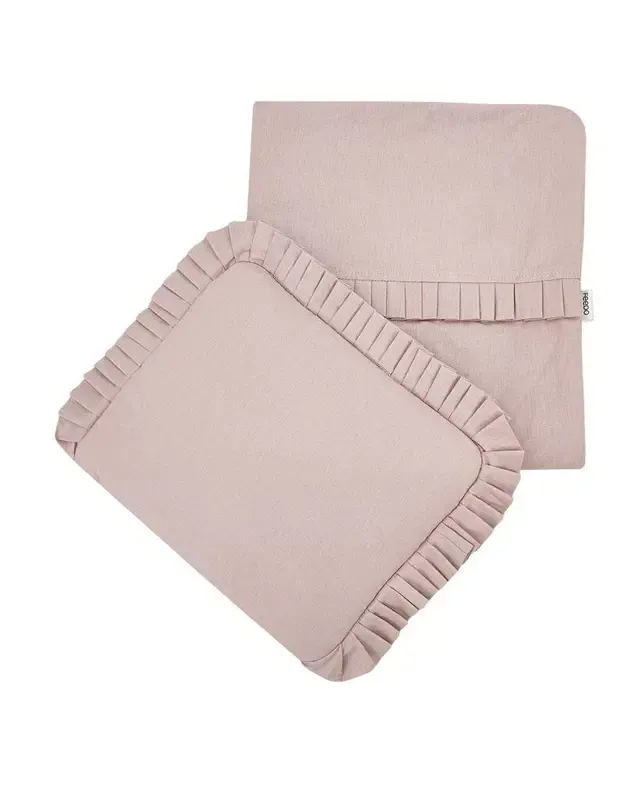 FEEDO rinkinys vežimėliui ir lovytei su nėriniais Pastel Pink – 30x35 / 85x75 cm