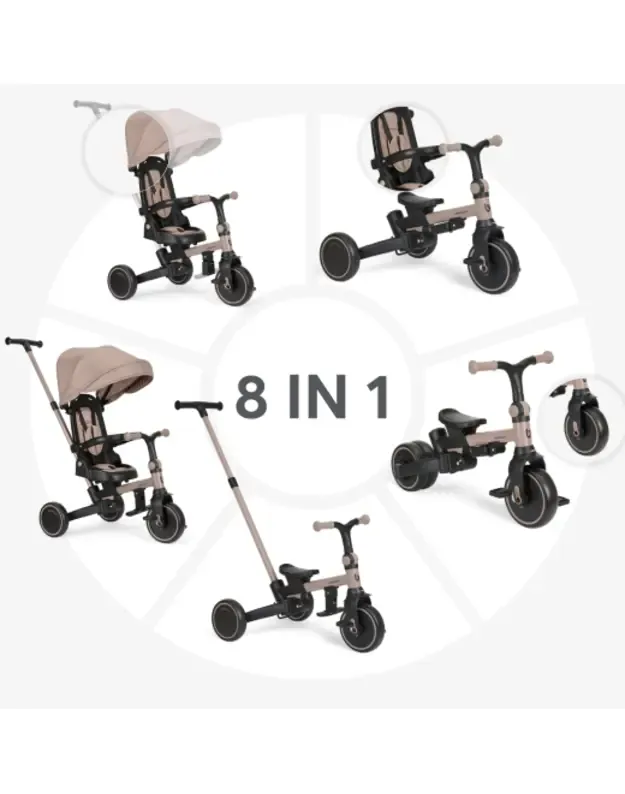 Triciklas 8-in-1 Aluma Beige – augantis vaikiškas triratukas su stūmimo rankena 6