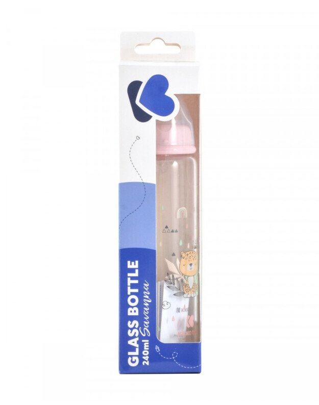 Stiklinis maitinimo buteliukas „Savanna Pink“ 240 ml talpos