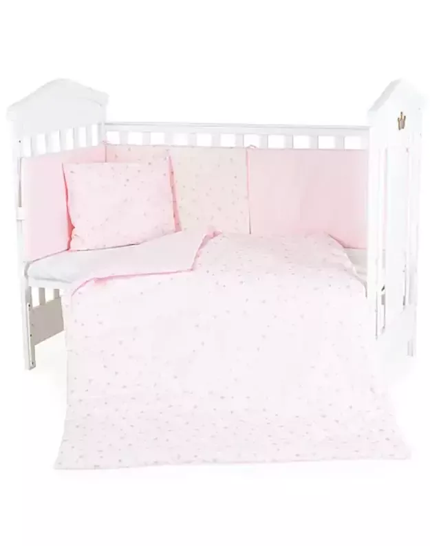 Kūdikių patalynės komplektas NOOK Pink Stars 6 dalių, 120x60 cm