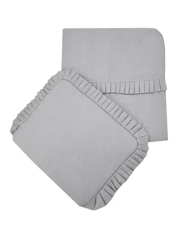 FEEDO rinkinys vežimėliui ir lovytei su nėriniais Light Grey – 30x35 / 85x75 cm