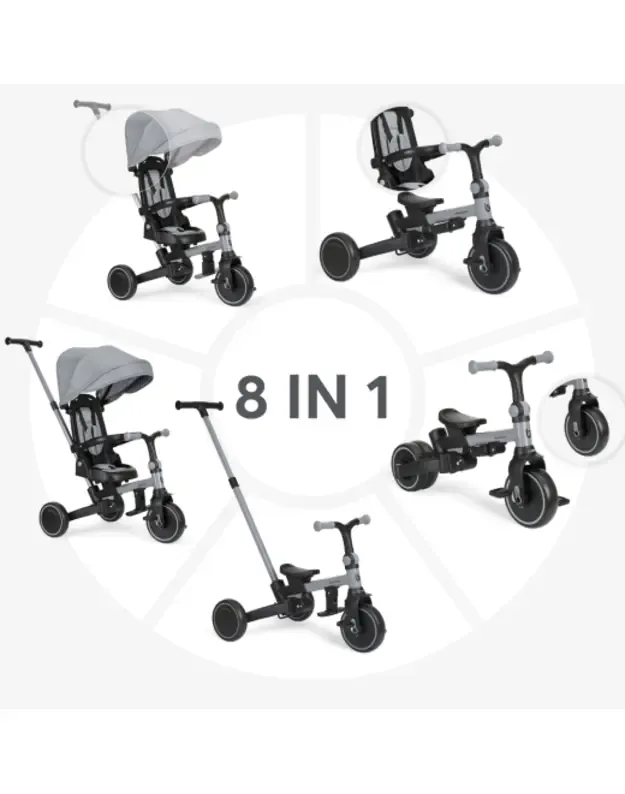 Triratukas 8 in 1 KikkaBoo Aluma Grey – daugiafunkcis triratukas vaikams 3