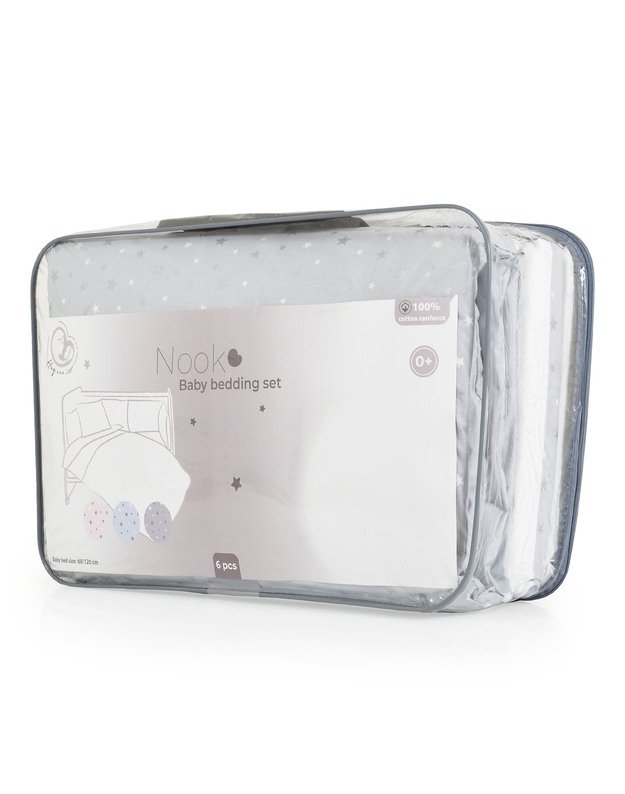 Kūdikio patalynės komplektas 6 dalių NOOK Grey Stars 120x60 3