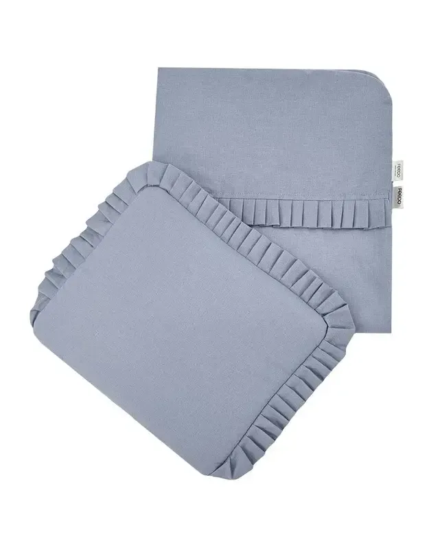 FEEDO rinkinys vežimėliui ir lovytei su nėriniais Pastel Blue– 30x35 / 85x75 cm