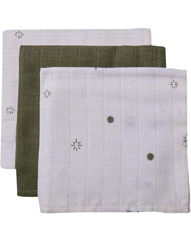 Jollein muslino atpildymo servetėlės 3 vnt. Green/White 31x31 cm