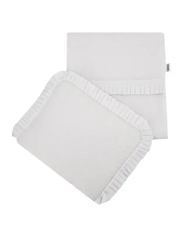 FEEDO rinkinys vežimėliui ir lovytei su nėriniais Pure White – 30x35 / 85x75 cm