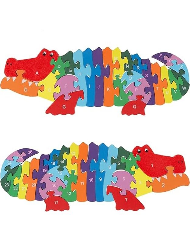 Medinė abėcėlės dėlionė Hey! Play! Alligator Puzzle – edukacinis žaislas vaikams
