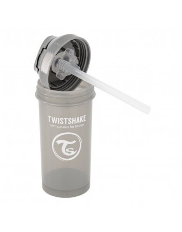 Twistshake pilkas buteliukas su šiaudeliu 360 ml nuo 6 mėn. 78680 4