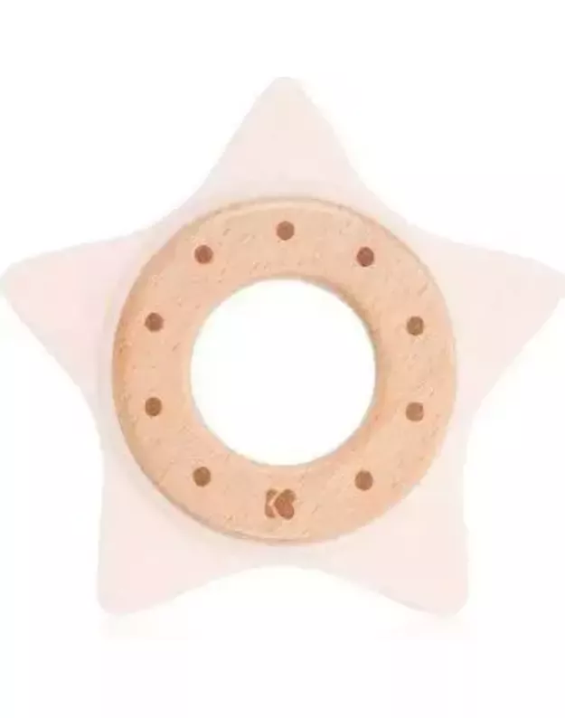 Kikkaboo silikoninis ir medinis kramtukas žvaigždutė Pink