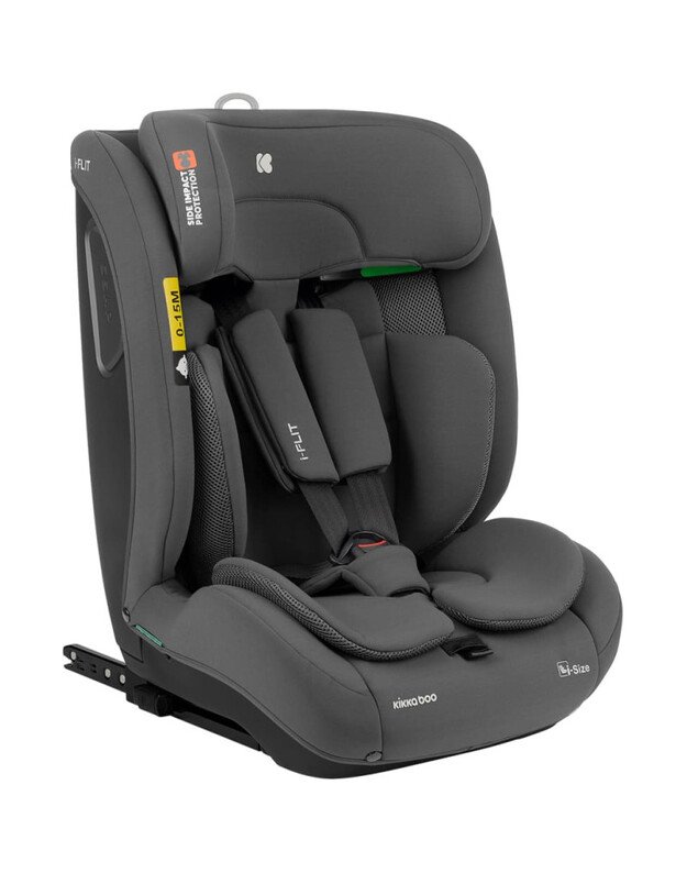 KikkaBoo i-Flit i-SIZE autokėdutė 76–150 cm Dark Grey – saugi ir auganti kartu