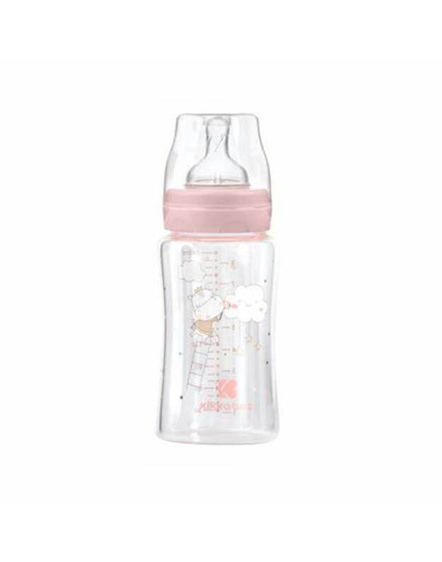 Stiklinis maitinimo buteliukas Hippo Dreams rožinis yra 240 ml 