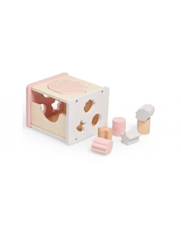 Jollein lavinamasis medinis žaislas - figūrėlių rūšiuotojas Shell Pink