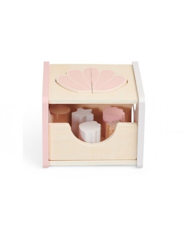 Jollein lavinamasis medinis žaislas - figūrėlių rūšiuotojas Shell Pink