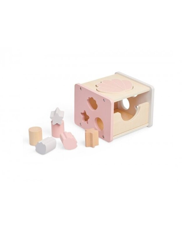 Jollein lavinamasis medinis žaislas - figūrėlių rūšiuotojas Shell Pink