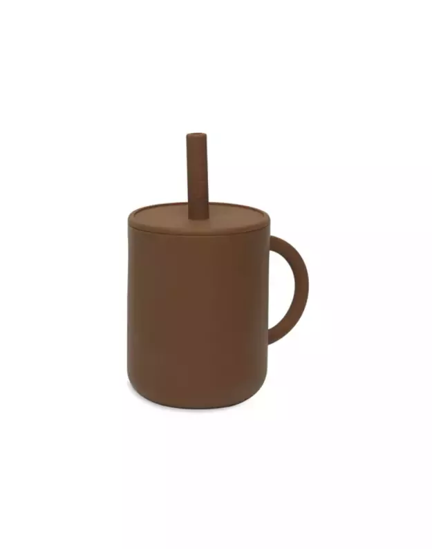Jollein silikoninis gėrimo puodelis su šiaudeliu Caramel
