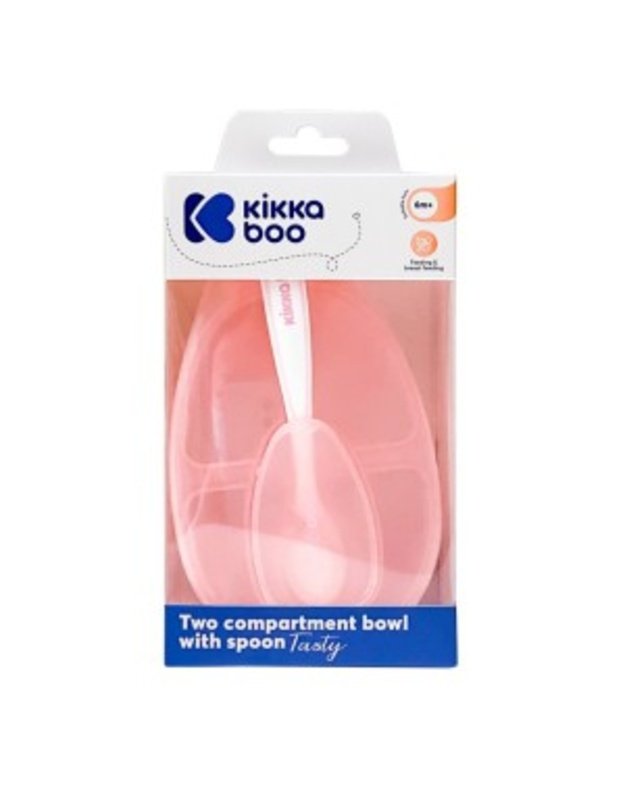 KikkaBoo “Tasty” Food Box with Two Compartments & Utensil – Pink