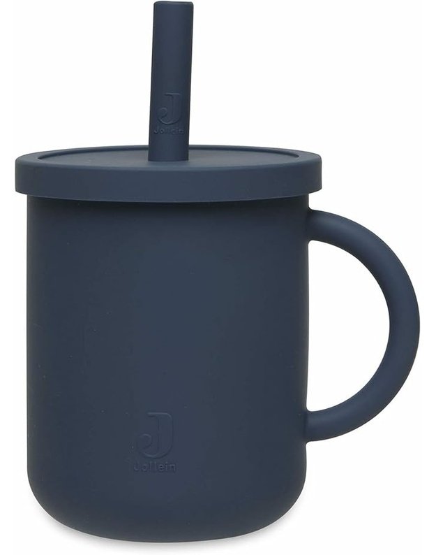 Jollein Children’s Silicone Drinking Cup with Straw Jeans Blue