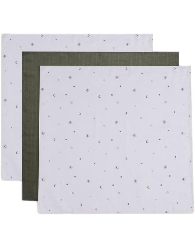 Jollein muslino seilinukai Stargaze Green 70x70 cm (3 vnt.)