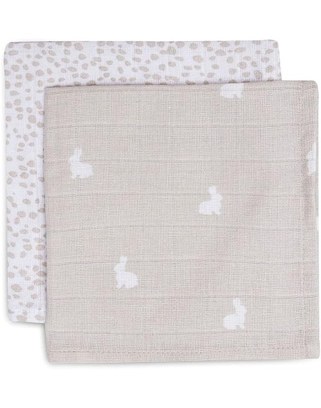 Jollein muslino seilinukų rinkinys 2vnt Rabbits & Dots Nougat/White 31x31 cm