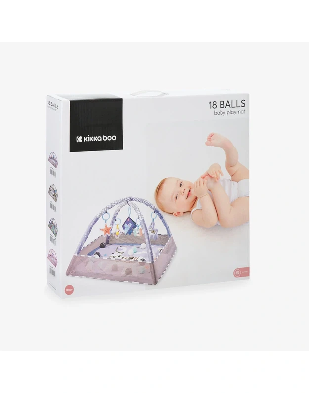 HAPPY LAMA developmental play mat with arches, toys, and balls
