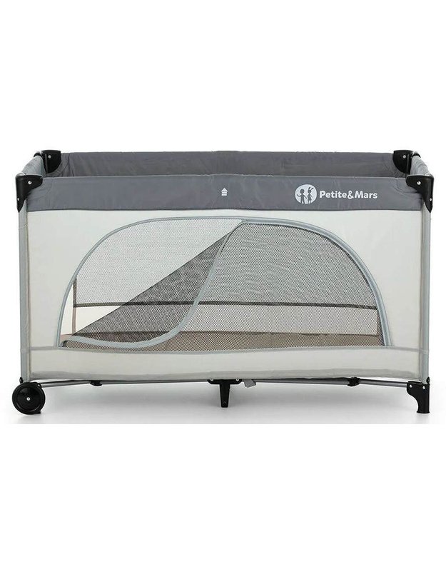 Petite&Mars Travel Cot Teddy Biker  Grey 