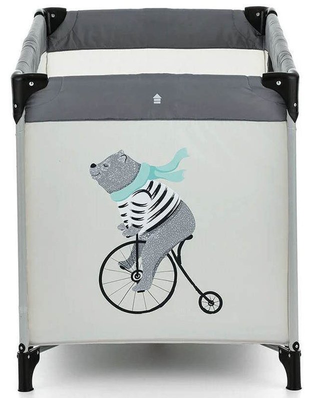 Petite&Mars Travel Cot Teddy Biker  Grey 