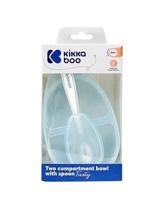 KikkaBoo “Tasty” Food Box with Two Compartments & Utensil – Blue