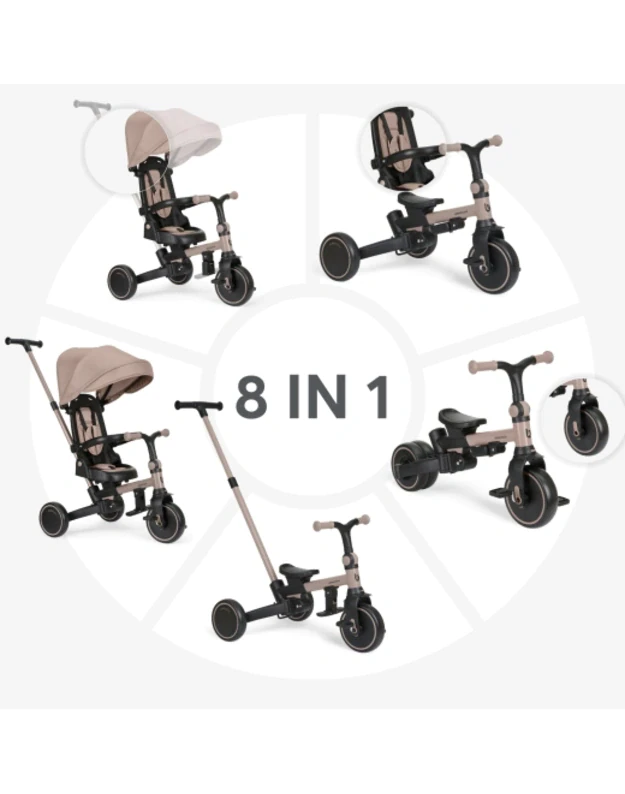 Triciklas 8-in-1 Aluma Beige &ndash; augantis vaiki&scaron;kas triratukas su stūmimo rankena