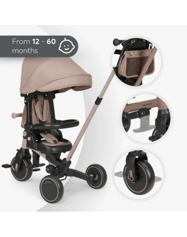 Triciklas 8-in-1 Aluma Beige &ndash; augantis vaiki&scaron;kas triratukas su stūmimo rankena