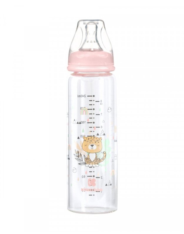 Glass feeding bottle "Savanna Pink" 240 ml capacity
