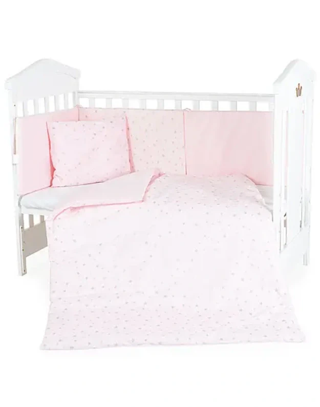 Kūdikių patalynės komplektas NOOK Pink Stars 6 dalių, 120x60 cm