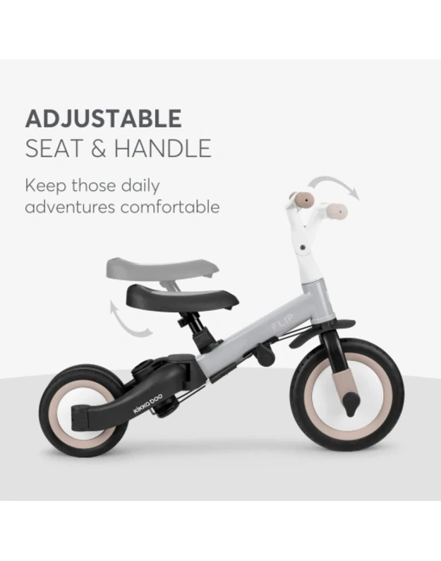 KikkaBoo Flip 5in1 triratukas Grey &ndash; daugiafunkcis augantis su vaiku