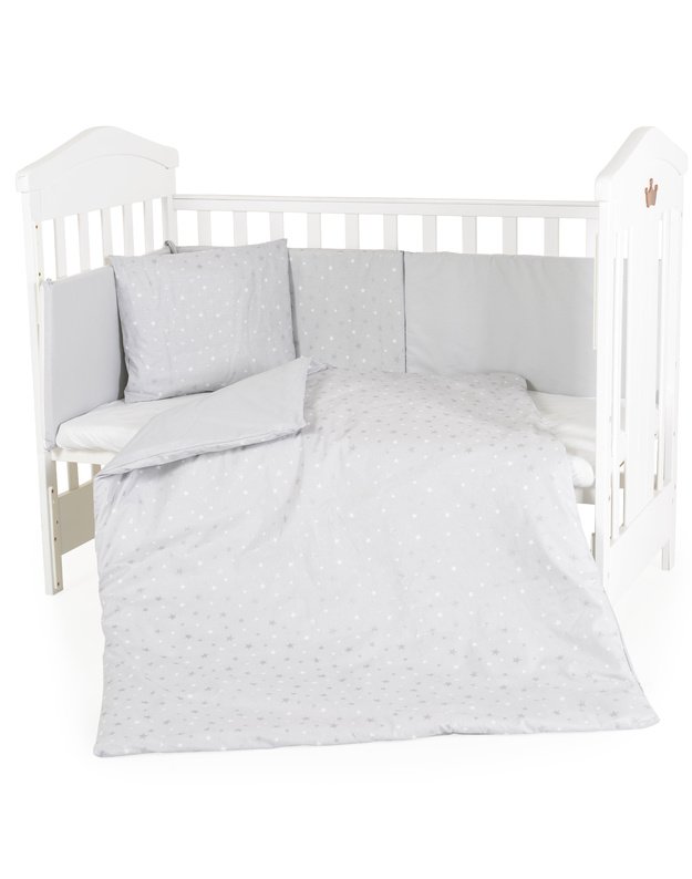 Baby Bedding Set 6 pcs NOOK Grey Stars 120x60 