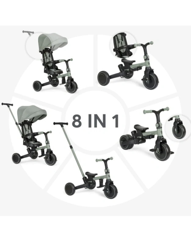Triratukas 8in1 KikkaBoo Aluma Army Green &ndash; daugiafunkcis vaiki&scaron;kas triratis