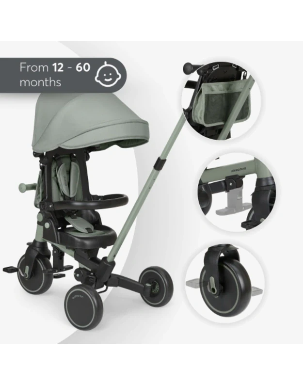 Triratukas 8in1 KikkaBoo Aluma Army Green &ndash; daugiafunkcis vaiki&scaron;kas triratis