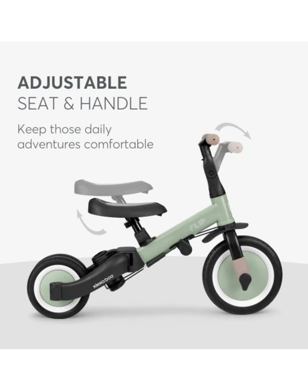 KikkaBoo Flip 5in1 triratukas Green&ndash; daugiafunkcis augantis su vaiku