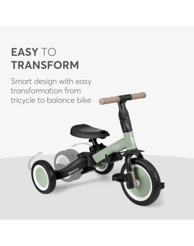 KikkaBoo Flip 5in1 triratukas Green&ndash; daugiafunkcis augantis su vaiku