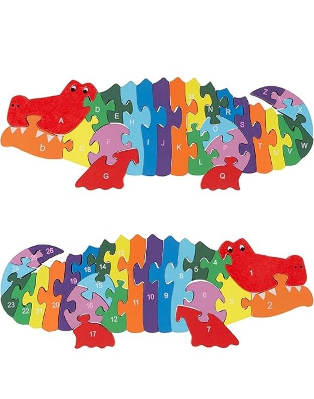 Medinė abėcėlės dėlionė Hey! Play! Alligator Puzzle &ndash; edukacinis žaislas vaikams