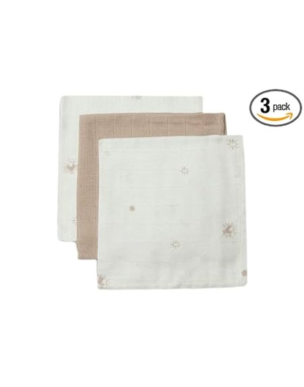 Jollein muslino marliukai 3 vnt. Stargaze Biscuit/White 31x31 cm