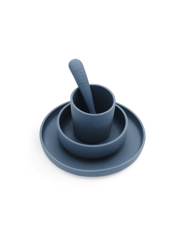 Jollein Silicone Dinnerware Set for Kids 4-Piece – Jeans Blue