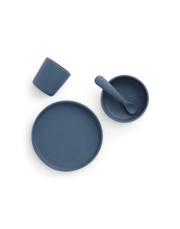 Jollein Silicone Dinnerware Set for Kids 4-Piece – Jeans Blue