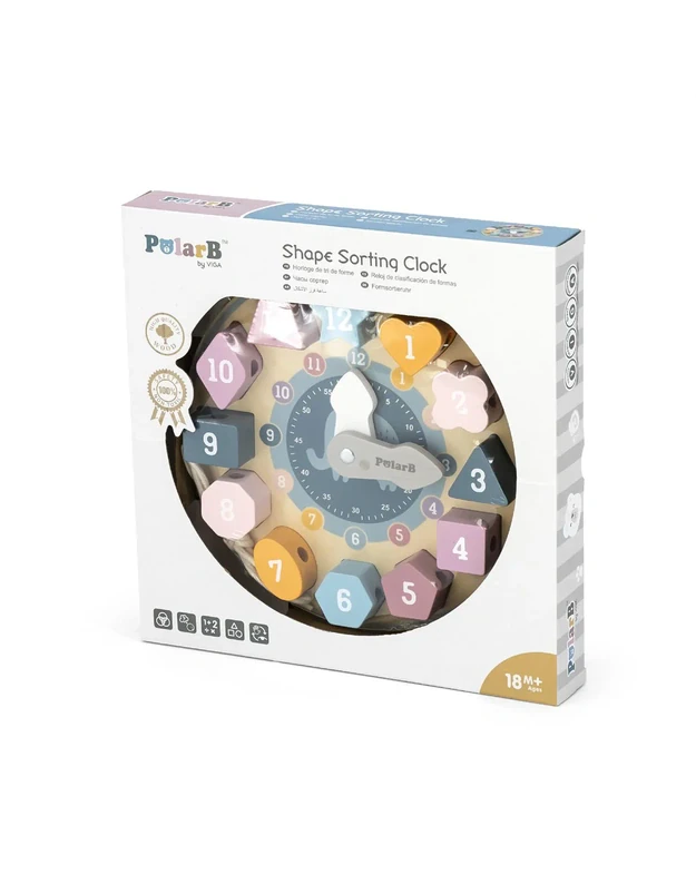 Shape Sorting Clock for Kids – educational wooden learning toy