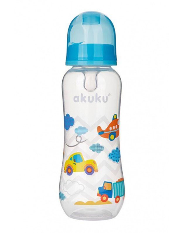 Akuku maitinimo buteliukas 250 ml su silikoniniu žinduku, įvairių spalvų, А0005